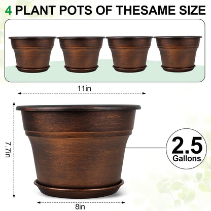 Plant Planters Pots Set of 4 Pack 11 Inch, Plastic Flower Pot for Indoor Plants with Drainage Holes