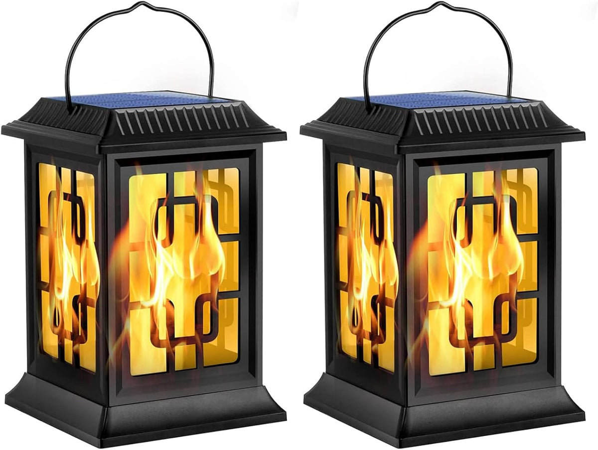 Flickering Solar Lantern Outdoor, Waterproof Hanging Flame Solar Powered Lantern for Pathway