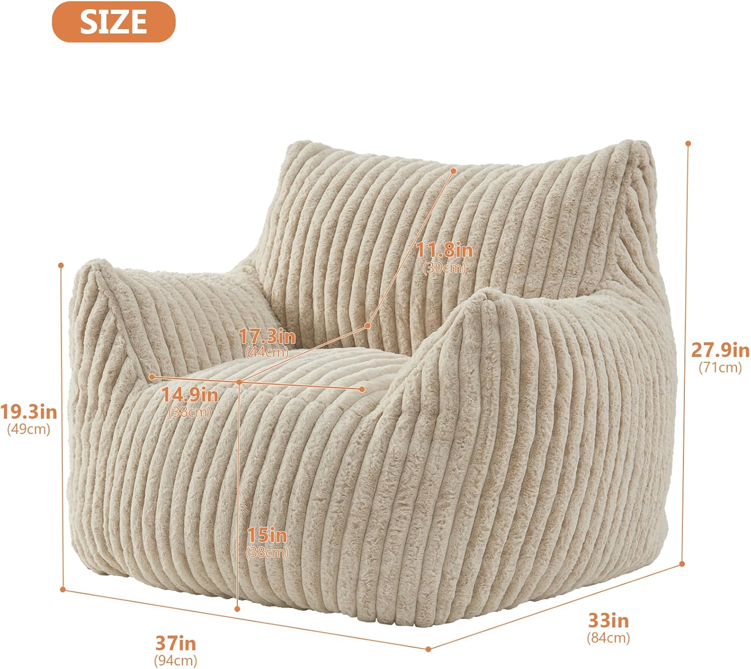 Giant Bean Bag Chairs for Adults with Filling Plush Fluffy Bean Bag Chairs for Teens with Armrests