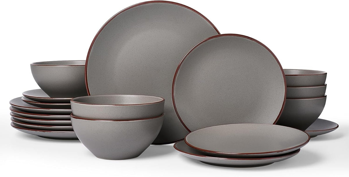 Famiware Venus Plates and Bowls Sets, 18 Pieces Stoneware Dinnerware Sets, Speckled Dishes Set for
