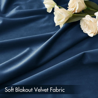 MIULEE Velvet Blackout Curtains Navy Blue Thermal Insulated Drapes for Bedroom Living Room