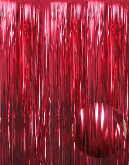 GOER 6.4 ft x 9.8 ft Metallic Tinsel Foil Fringe Curtains,Pack of 2 Party Streamer Backdrop for