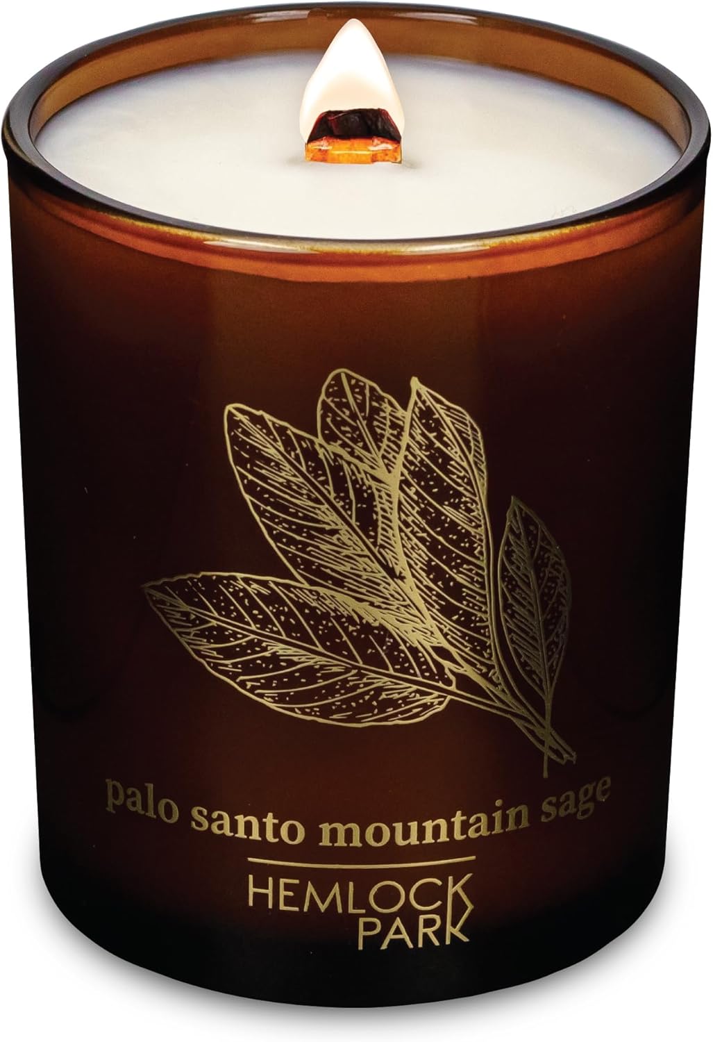 Hemlock Park Wood Wick Candle Handcrafted with Natural Coconut Wax and Essential Oils (Amber & Gold