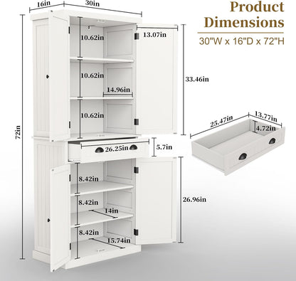 ARTPOWER 72" Tall Kitchen Pantry Storage Cabinet with Drawer and Adjustable Shelves, Pantry Cabinet