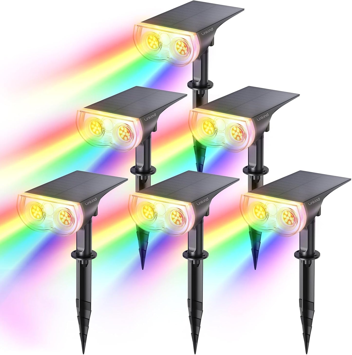 Linkind Solar Lights Outdoor Waterproof IP67, StarRay RGB Solar Spot Lights Outdoor, Color Changing