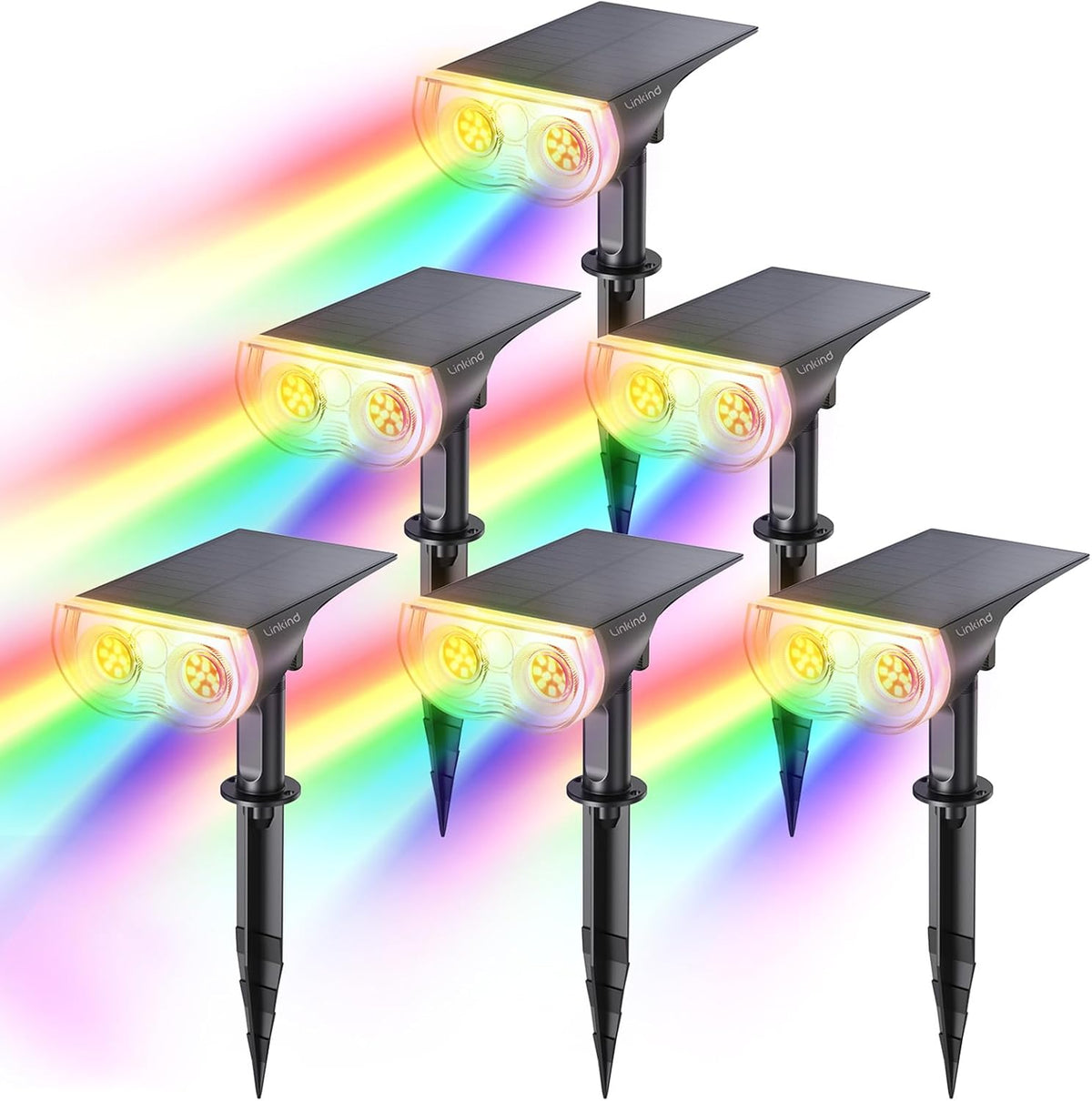 Linkind Solar Lights Outdoor Waterproof IP67, StarRay RGB Solar Spot Lights Outdoor, Color Changing