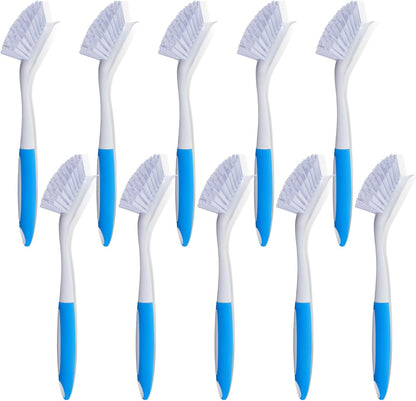 Hsei 10 Pcs Blue Kitchen Scrub Dish Brush Bulk with 11 Inch Anti Slip Handle Cleaning Dish Scrubber