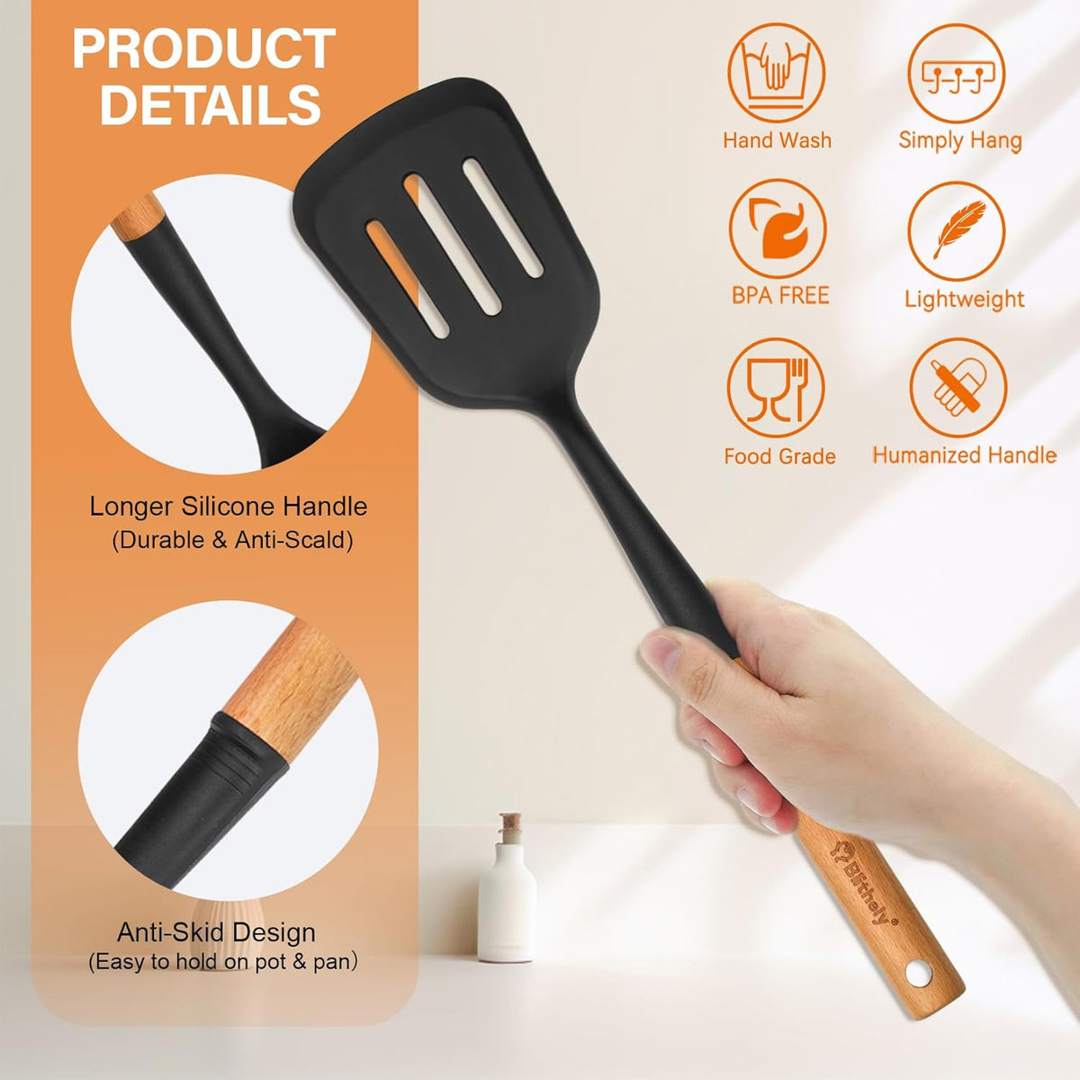 Silicone Cooking Utensils Set, 6 Pack Large Kitchen Utensils Set with Wooden Handle, Heat Resistant