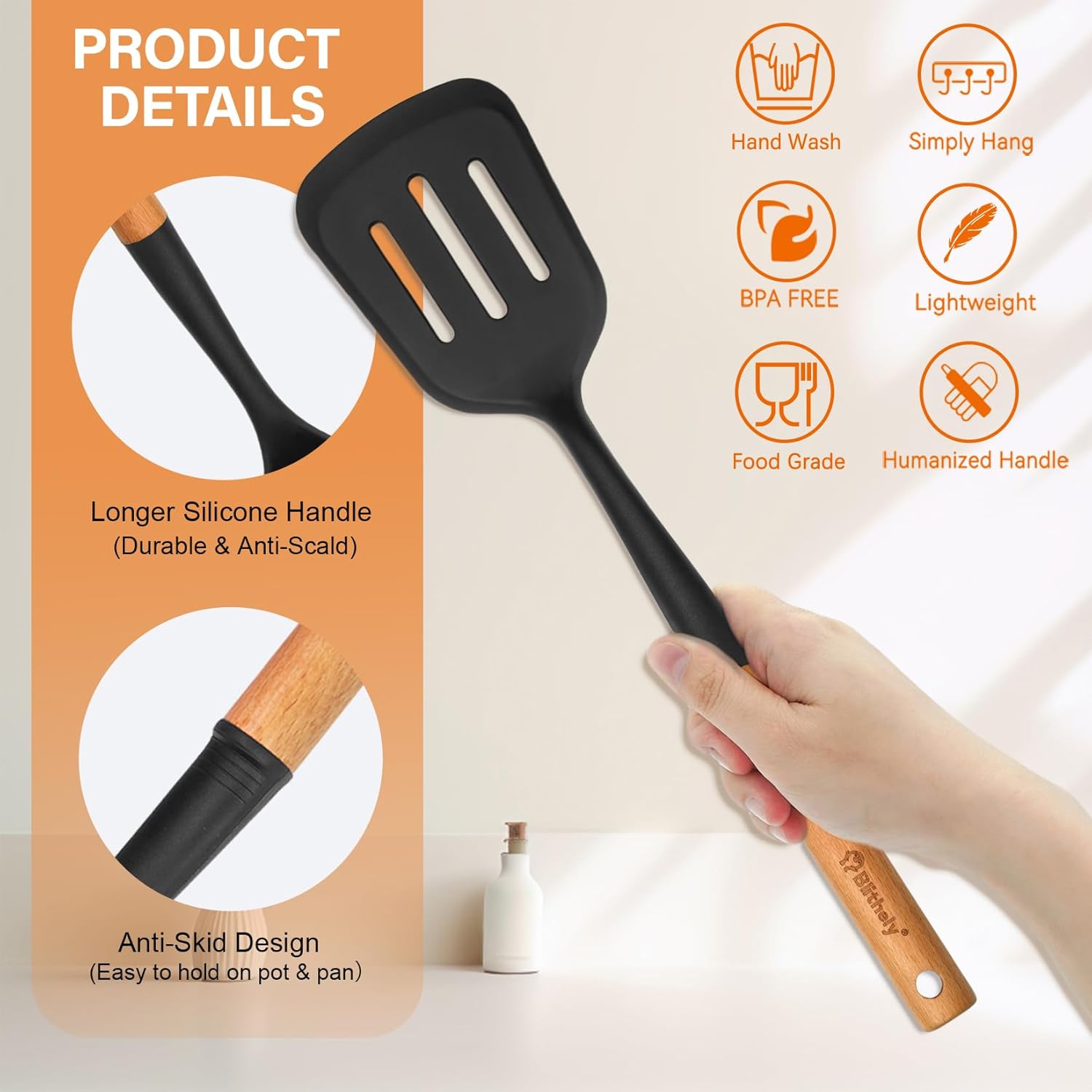 Silicone Cooking Utensils Set, 6 Pack Large Kitchen Utensils Set with Wooden Handle, Heat Resistant