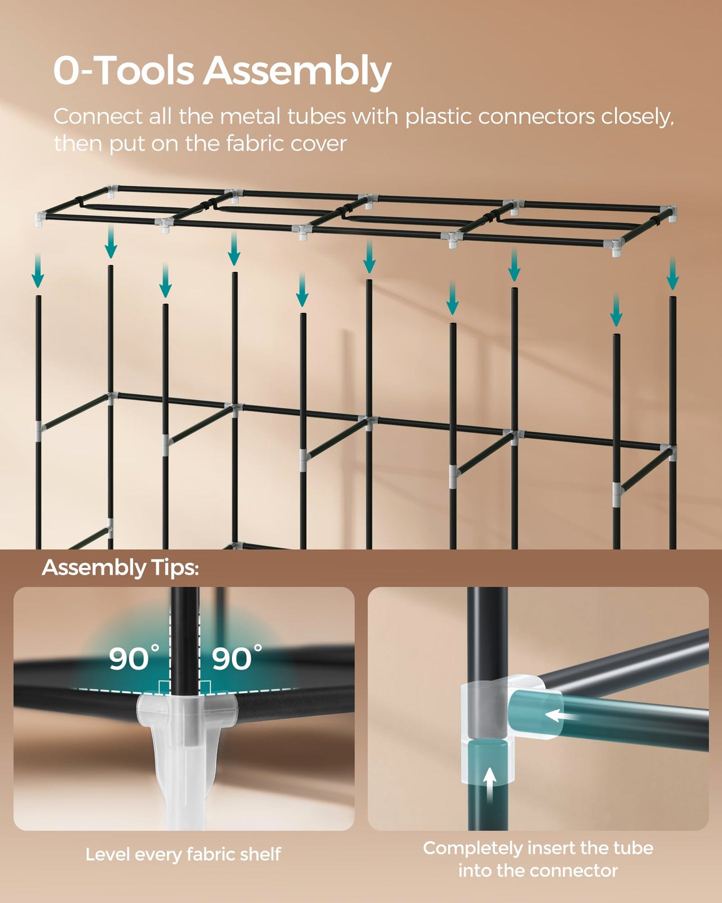 SONGMICS Portable Closet, Wardrobe Closet Organizer with Cover, 4 Hanging Rods and Shelves, 4 Side