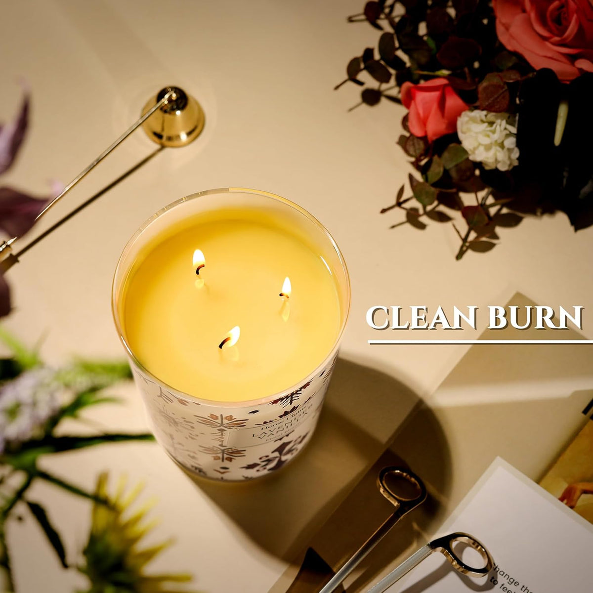 HomeLights Large jar Candle | 3-Wick Long-Lasting Scented Candles, 34oz Natural Soy Wax Candle for