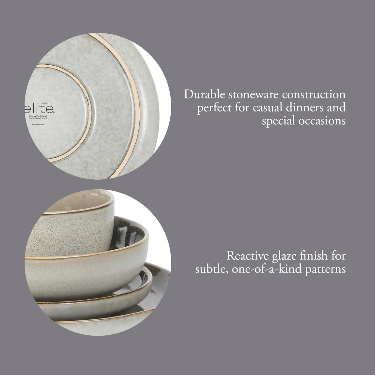 Gibson Elite Sunveil 16 Piece (Service for 4) Plates and Bowls Reactive Glaze Round Dishes