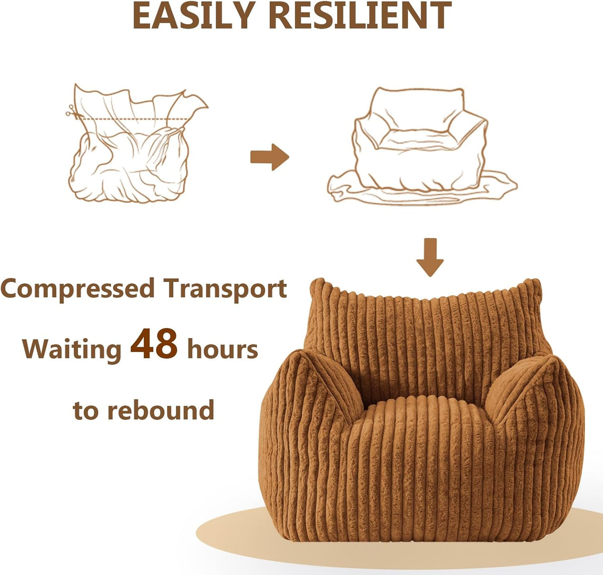 Giant Bean Bag Chairs for Adults Teens, Large Bean Bag Sofa Chairs with Filling Comfy Fuzzy BeanBag