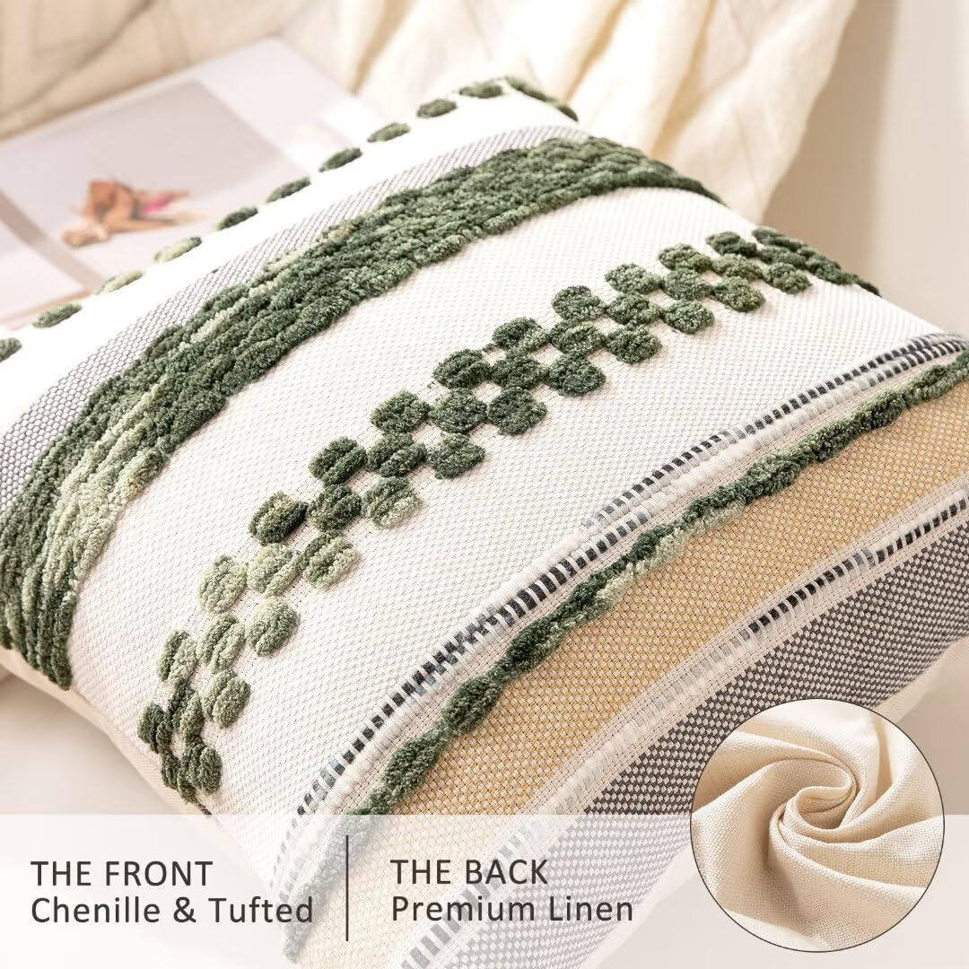 Boho Throw Pillow Covers 18x18 Set of 2 Christmas Decorative Cushion Case Striped Square Pillows