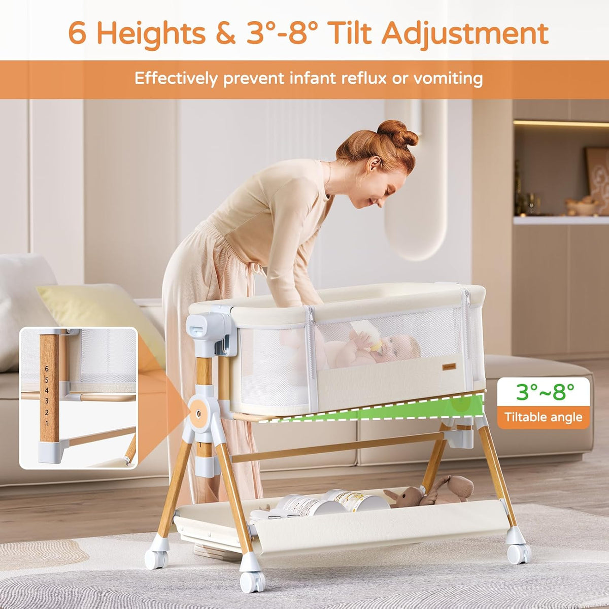 3 in 1 Baby Bassinet,Bedside/Rocking Bassinet for Baby,Bedside Crib with Lockable Wheels,Waterproof