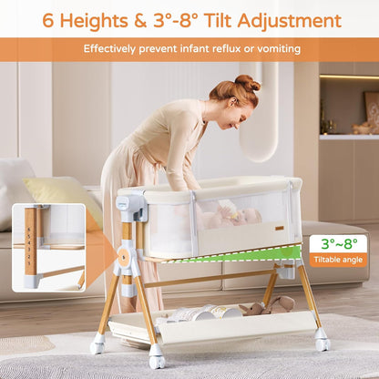 3 in 1 Baby Bassinet,Bedside/Rocking Bassinet for Baby,Bedside Crib with Lockable Wheels,Waterproof