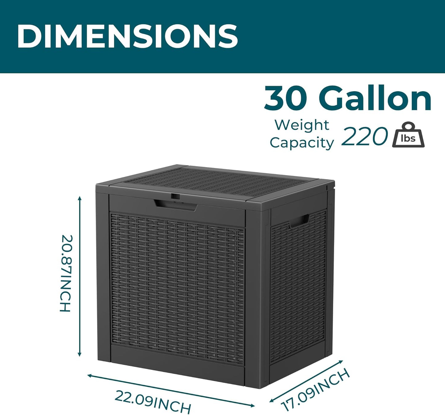 Vixzen 31 Gallon Resin Deck Box - Lockable Outdoor Storage for Patio Cushions, Garden Tools, Pool