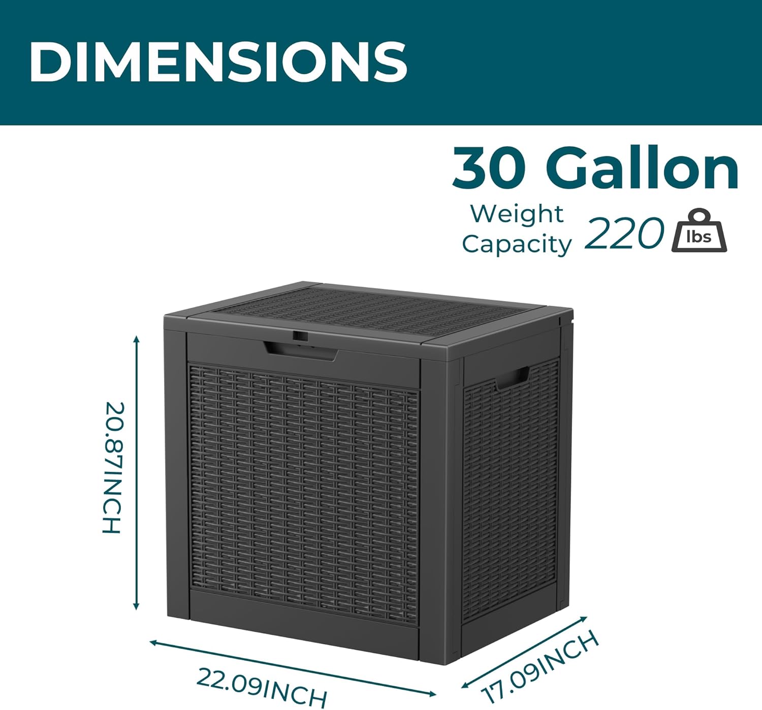 Vixzen 31 Gallon Resin Deck Box - Lockable Outdoor Storage for Patio Cushions, Garden Tools, Pool