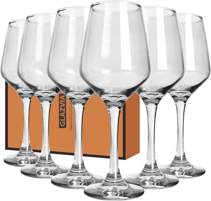 Clear Wine Glasses Set of 6-14oz Long Stem Wine Glass, Pretty Crystal Glassware, Hand Blown Goblets