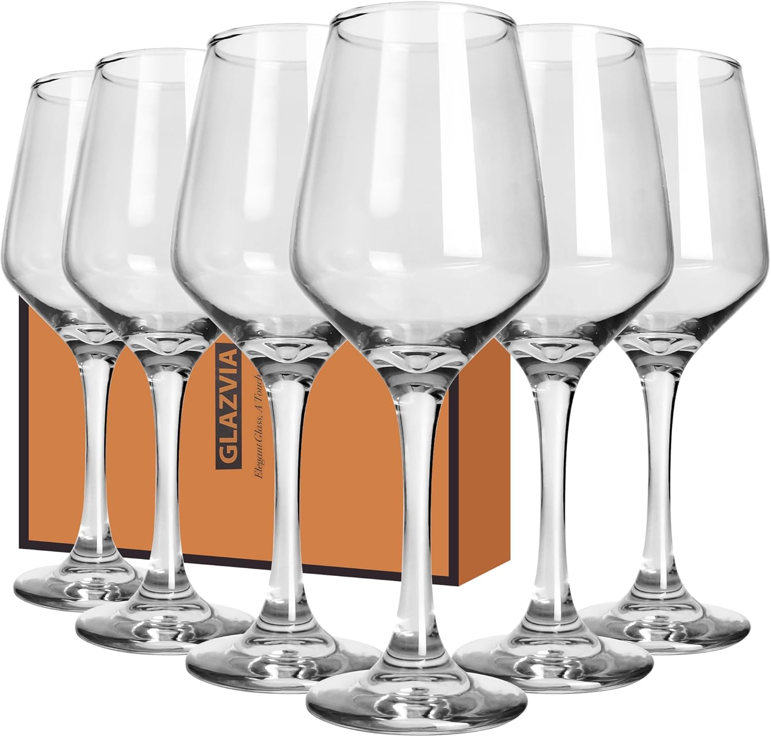 Crystal Wine Glasses Set of 6-12oz Long Stem Wine Glass, Clear Pretty Crystal Glassware, Hand Blown