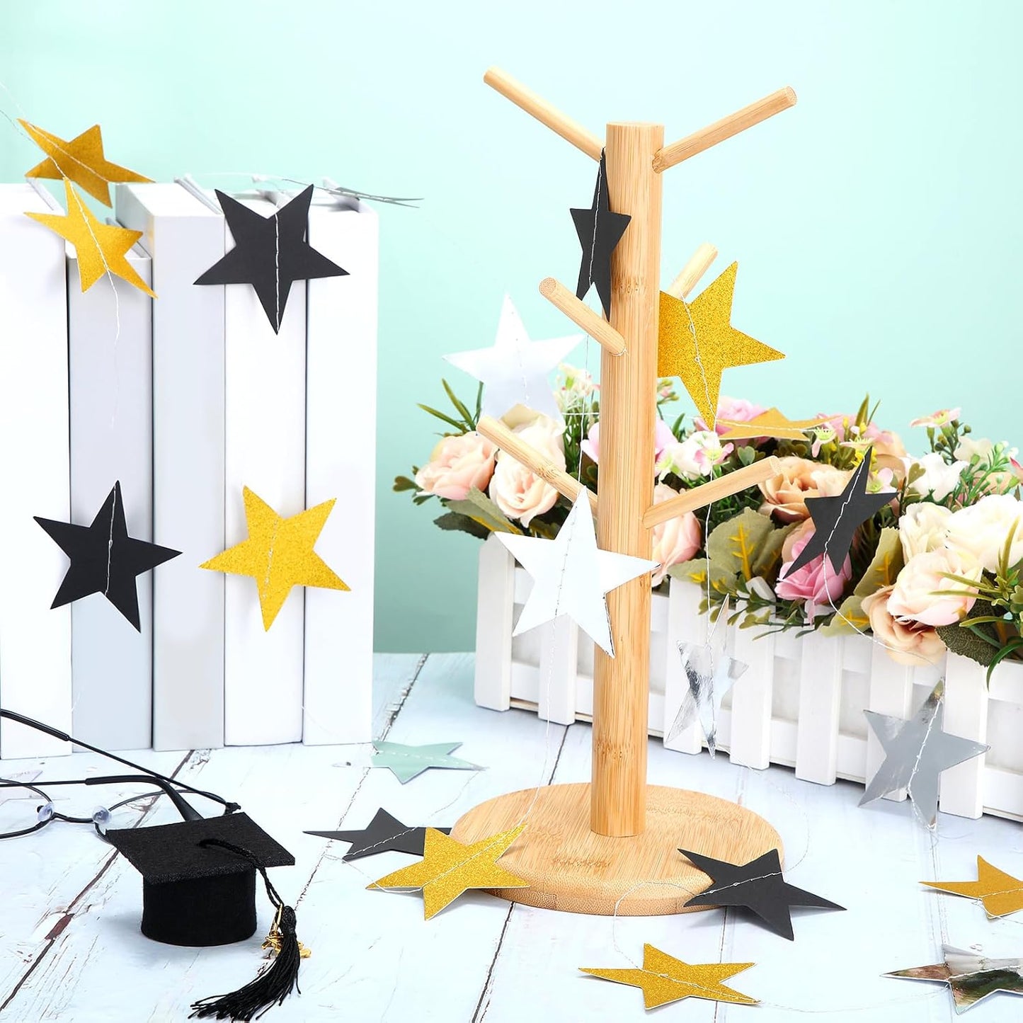 Patelai Glitter Star Garland Banner Decor 130 Feet Star Hanging Bunting Banner Twinkle Backdrop for