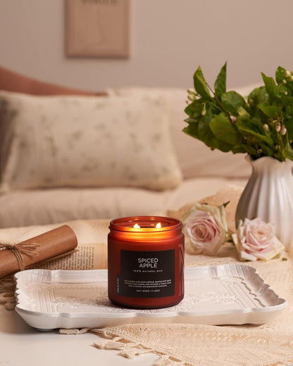 M&SENSE Spiced Apple 2 Wick Fall Scented Candle, 11.6oz Natural Soy Wax Candle for Autumn Decor, Up