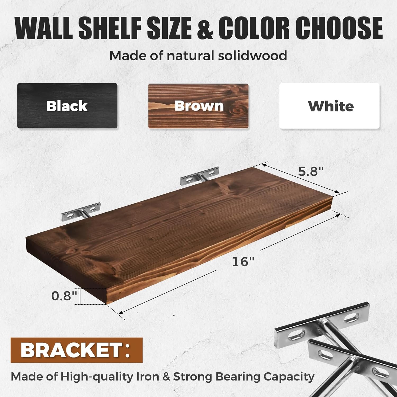 Floating Wall Shelves 2-Pack - Rustic Brown 16-inch Wooden Wall Shelves for Storage and Décor
