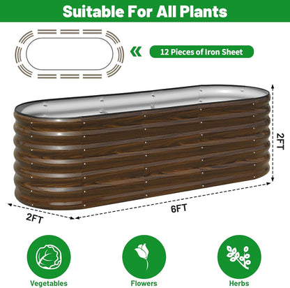 SnugNiture Galvanized Steel Raised Garden Bed, 6x2x2 ft, Outdoor Oval Deep Root Planter Box for