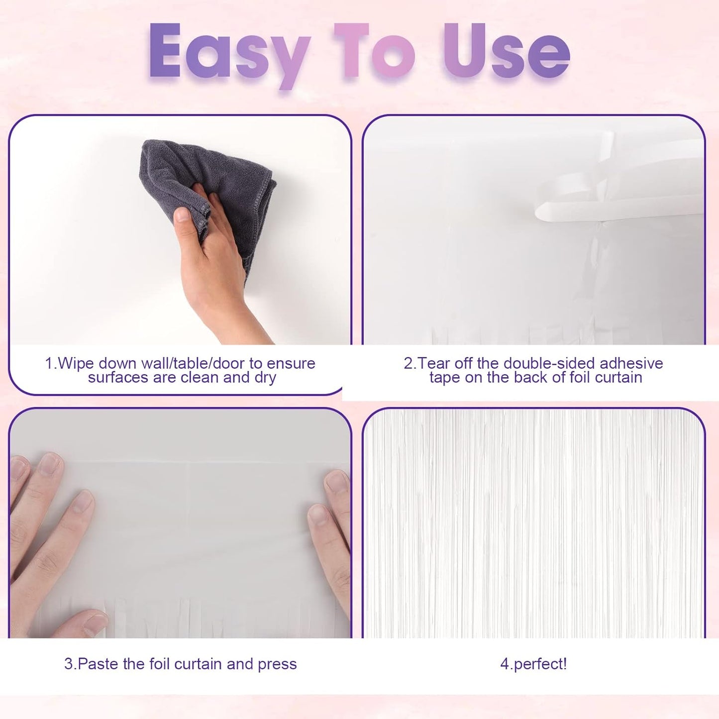 3 Pack 3.3x8.2 Feet White Foil Fringe Backdrop Curtains, Tinsel Streamers Birthday Party