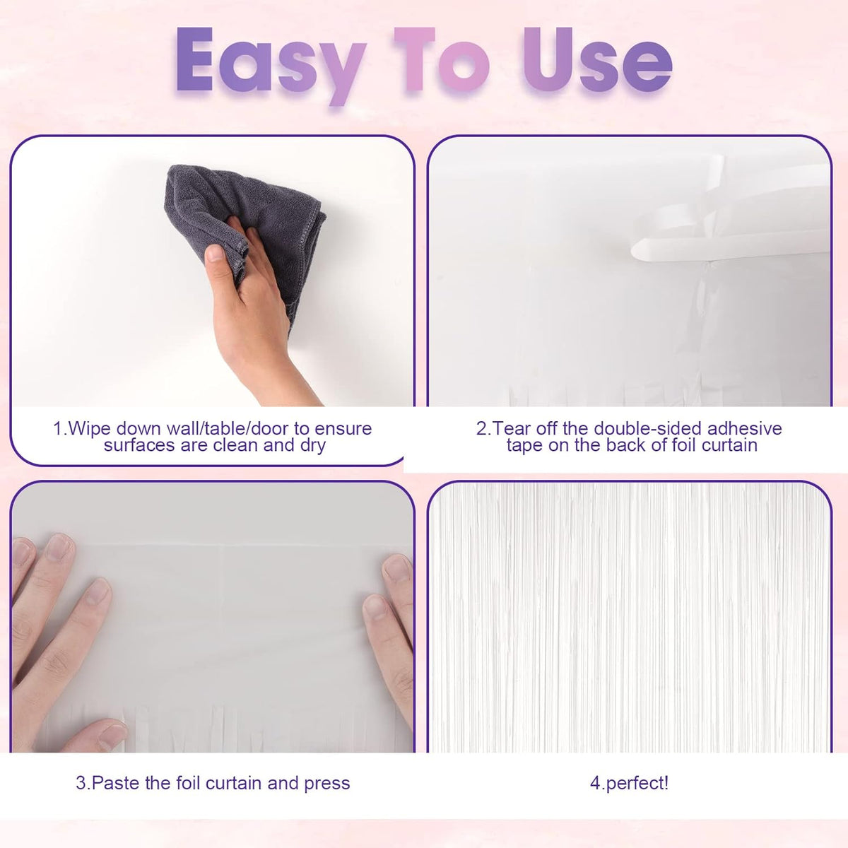 3 Pack 3.3x8.2 Feet White Foil Fringe Backdrop Curtains, Tinsel Streamers Birthday Party