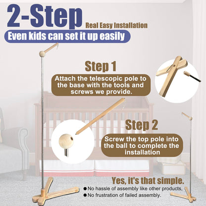 Crib Mobile Wooden Arm, Suitable for All Cribs 100% Natural Larch Hanger Nusery Decor Baby Room