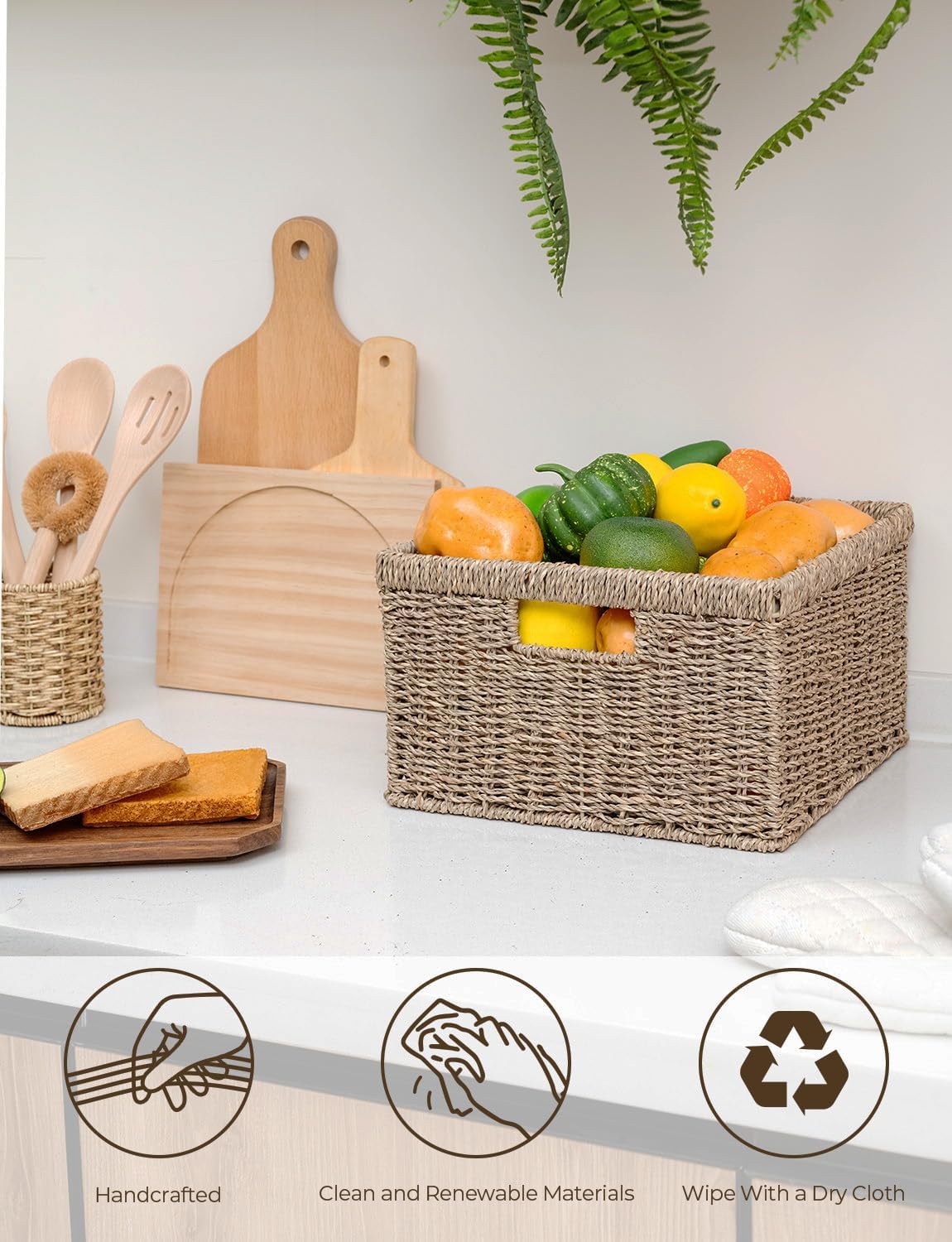 StorageWorks Wicker Storage Baskets, Large and Small Baskets, Handwoven Seagrass Basket for