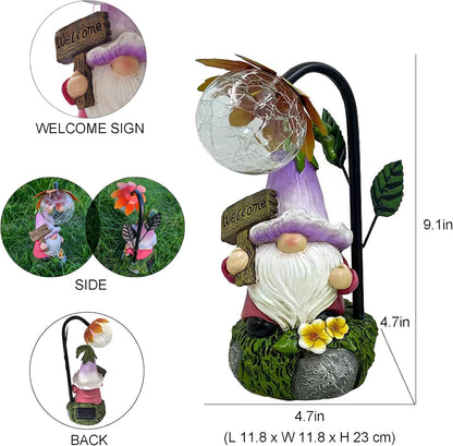 Garden Gnomes Outdoor Statue with Solar Lights Welcome Gnome Home Garden Decor Mom Gifts for Yard