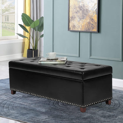 Joveco 47 Inch Storage Ottoman Bench,Tufted Leather Storage Bench with Nailhead Trim for Bedroom