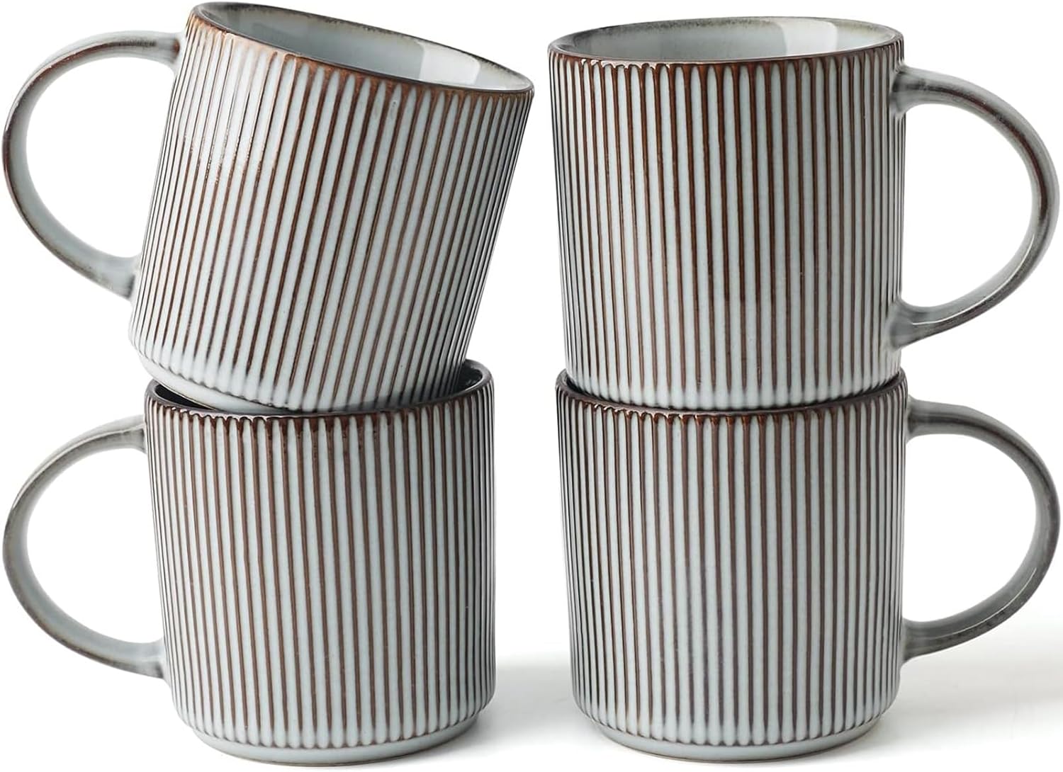 famiware Coffee Mug Set for 4, Star 12 oz Catering Mugs Cup Set with Handle for Coffee, Tea, Cocoa