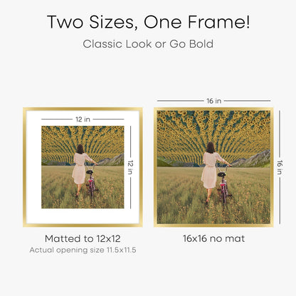 Homeforia 16x16 Picture Frame Gold, High End Metal 16 x 16 Square Poster Frame with Mat 12 x 12