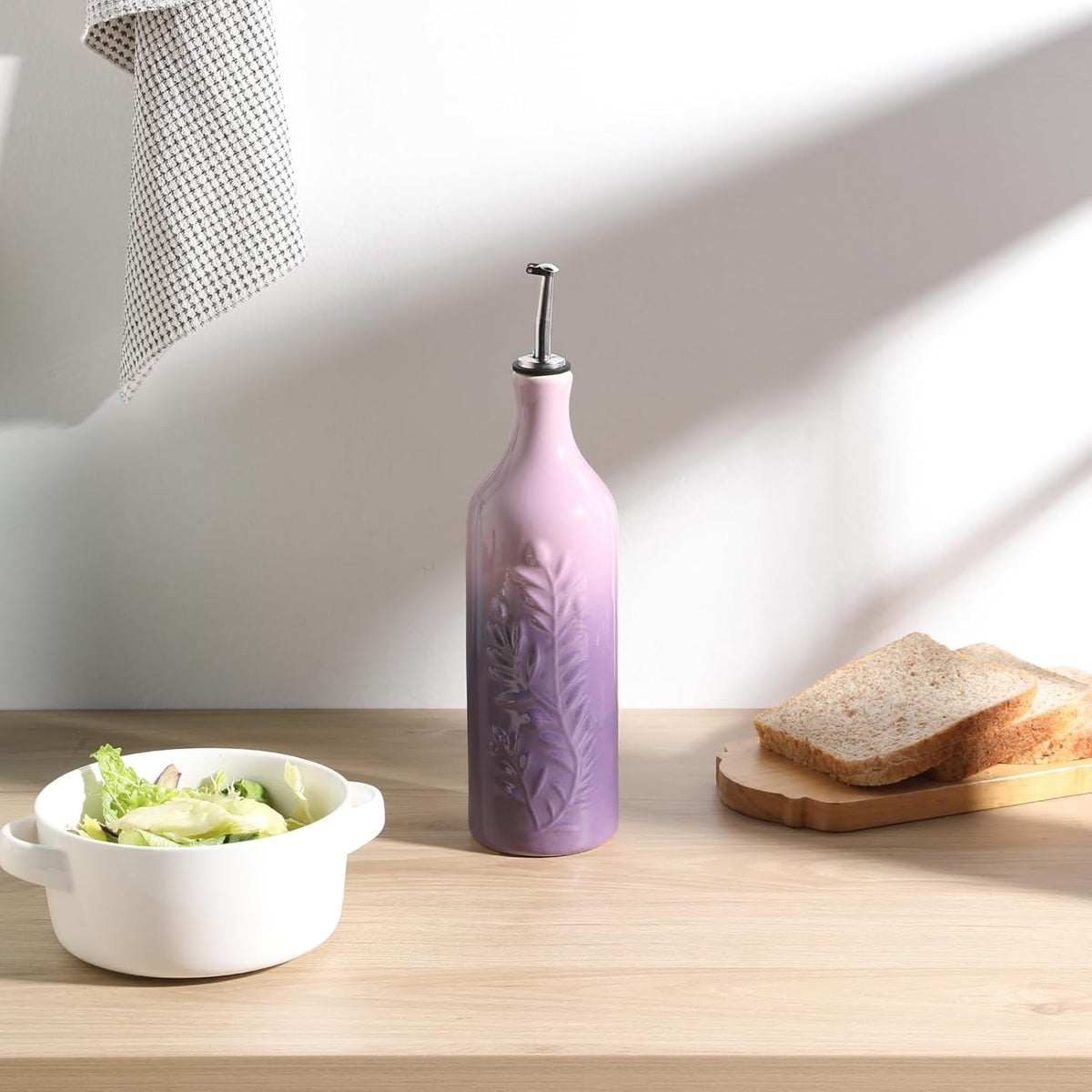 Sweejar Large Olive Oil Dispenser Bottle with Spout, 24 Oz Ceramic Dispenser for Kitchen, Relief