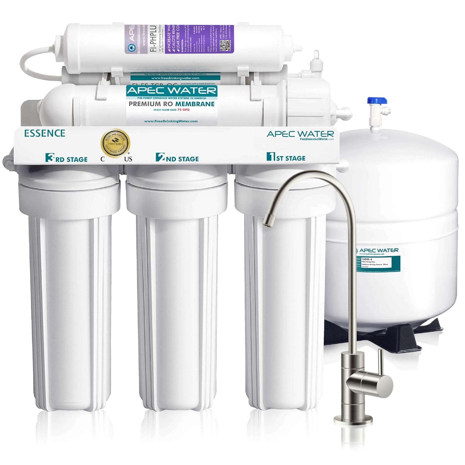 APEC Water Systems ROES-PH75 Essence Series Top Tier Alkaline Mineral pH+ 75 GPD 6-Stage Certified