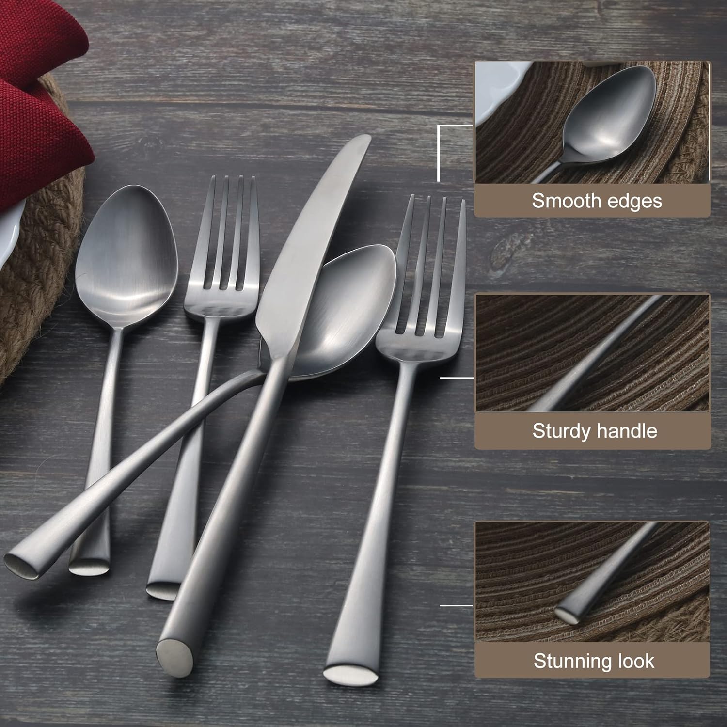 Alata Bailey 20-Piece Forged Stainless Steel Flatware Set Cutlery Set,Service for 4,Matte Satin