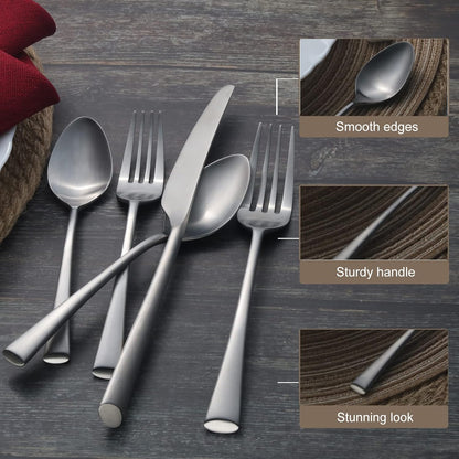 Alata Bailey 20-Piece Forged Stainless Steel Flatware Set Cutlery Set,Service for 4,Matte Satin
