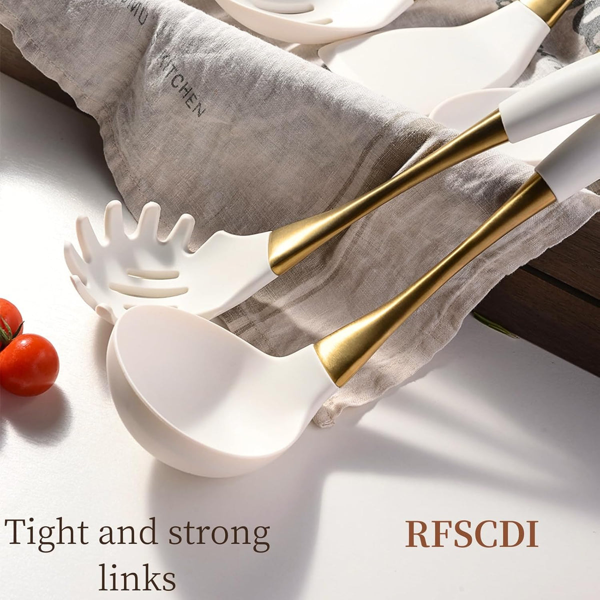 Elegant White Gold Silicone Cooking Utensils Set - Non-Toxic, Dishwasher Safe Kitchen Utensils Set