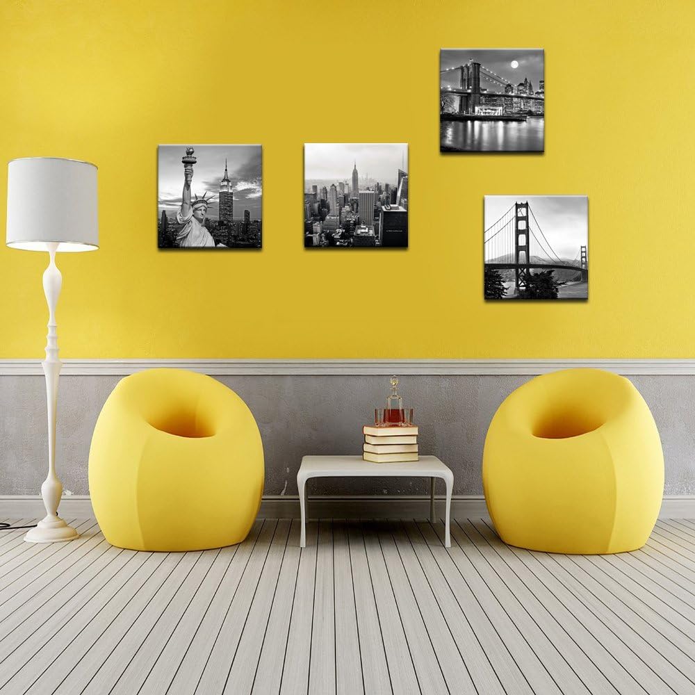 LevvArts Black and White City Wall Art Modern Brooklyn Bridge Picture Prints US Cityscape Canvas
