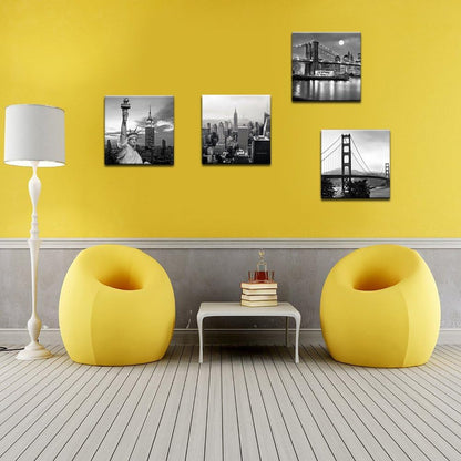 LevvArts Black and White City Wall Art Modern Brooklyn Bridge Picture Prints US Cityscape Canvas