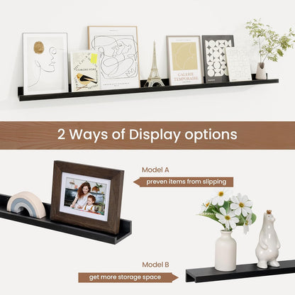 Picture Ledge Shelf, Solid Pine Wood Floating Shelves Set of 2, 48 Inches Nursery Book Shelves for