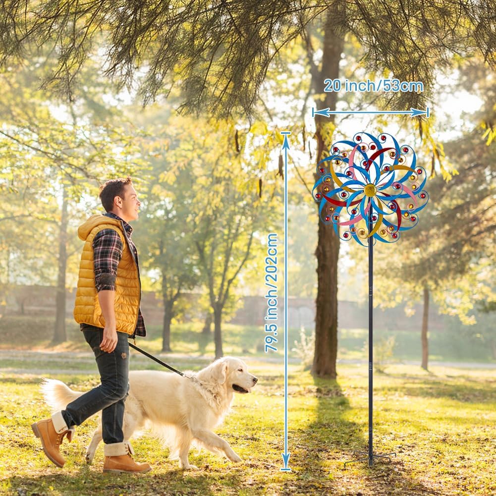 DREAMYSOUL Wind Spinners Outdoor, 20 Inches Dia Extra Large Metal Wind Spinner, Colorful Windmills