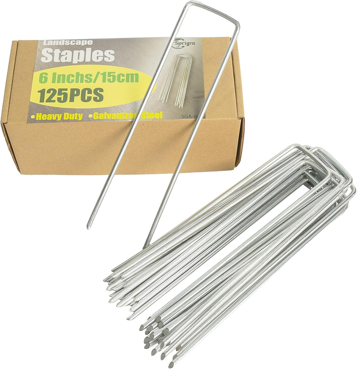 6 Inch Landscape Staples, More Thicker Heavy Duty 8 Gauge Galvanized Landscape Stakes, 125 Packs