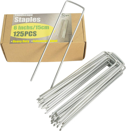 6 Inch Landscape Staples, More Thicker Heavy Duty 8 Gauge Galvanized Landscape Stakes, 125 Packs