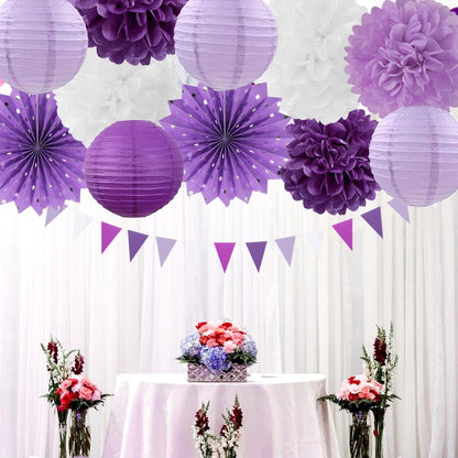 Purple-White Lavender Party Decorations Streamers - 14pcs Women Girl Birthday Paper Lanterns