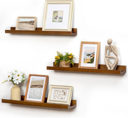 Picture Ledge Wall Shelves 24 inches Width Set of 3, Solid Pine Wood Rustic Floating Ledge Shelves