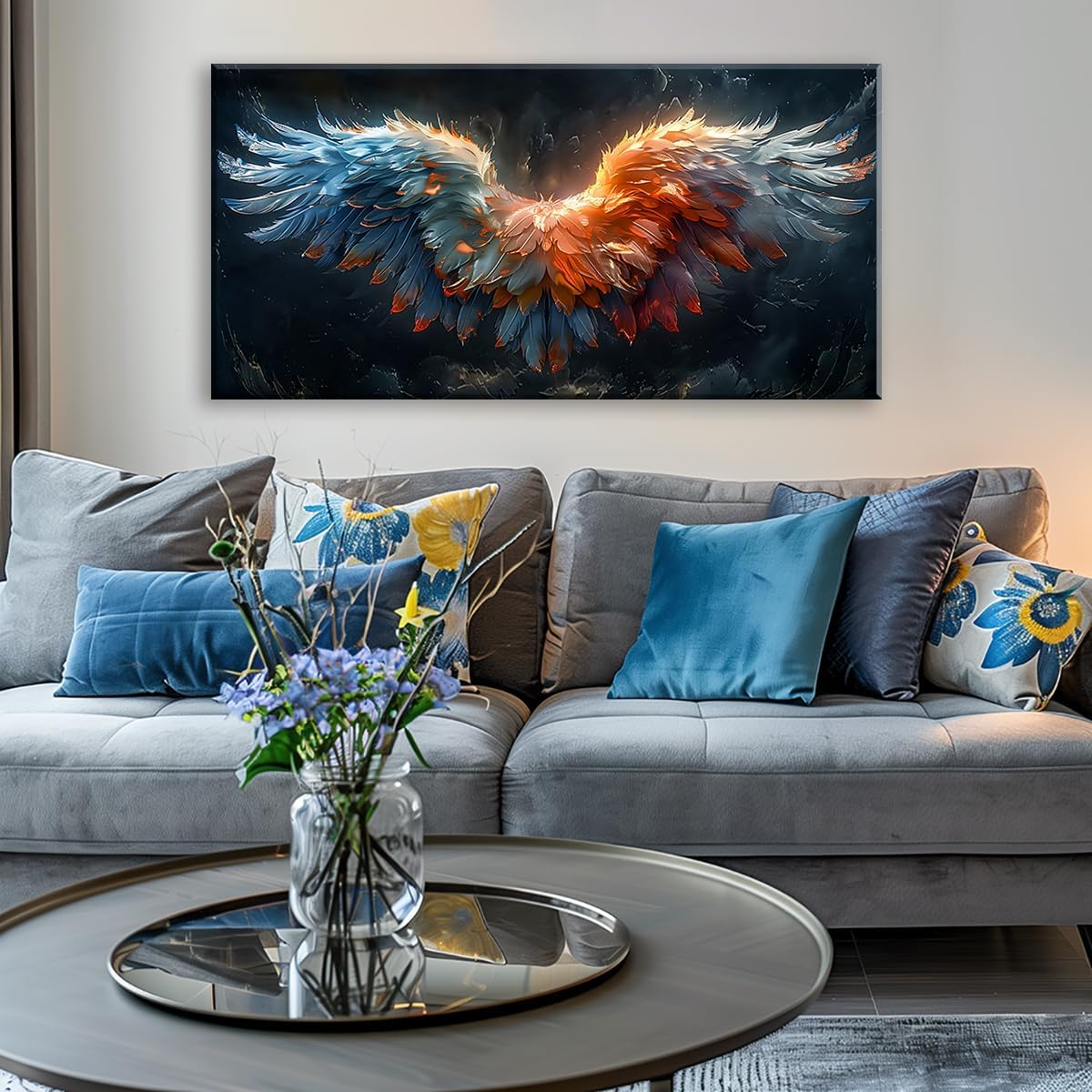 LASMOND Beautiful Colorful Angel Wings Religion Wall Art Decor Artwork for Girls Room Bedroom